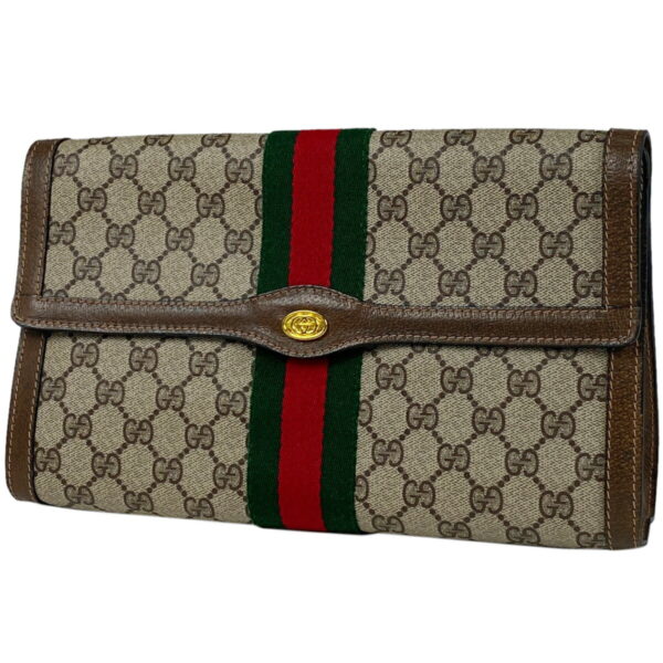 1000070085159 11 Gucci GG Pattern Sherry Line Clutch Bag Canvas Brown Green Red