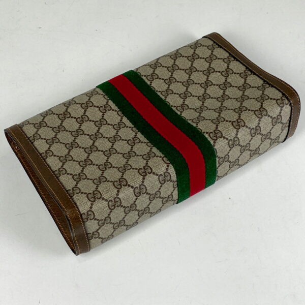 1000070085159 12 Gucci GG Pattern Sherry Line Clutch Bag Canvas Brown Green Red