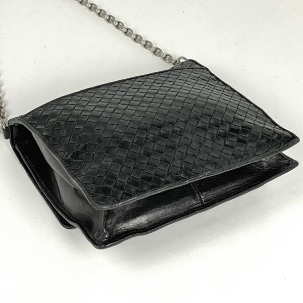 1000070126111 12 Bottega Veneta Intrecciato Leather Chain Shoulder Bag Black