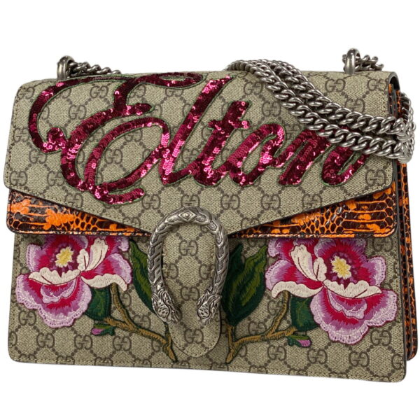 1000070211893 11 Gucci Dionysus Flower GG Supreme Sequin Shoulder Bag Canvas Beige Orange