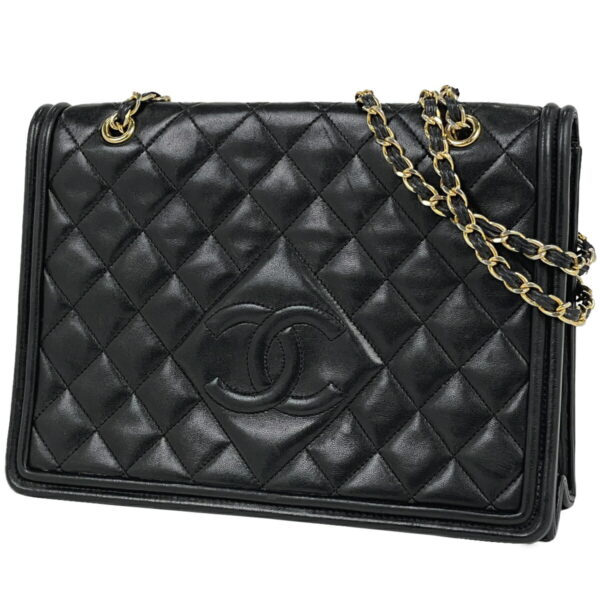 1000070475677 11 Chanel Cocomark W Chain Matelasse Shoulder Bag Leather Black