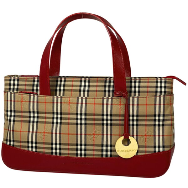 1000070491486 11 Burberry Plaid Canvas Handbag Red