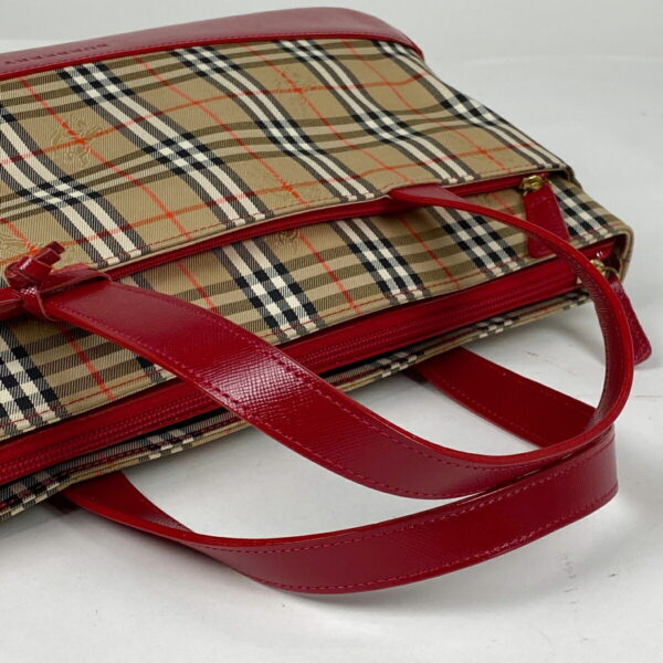 1000070491486 13 Burberry Plaid Canvas Handbag Red