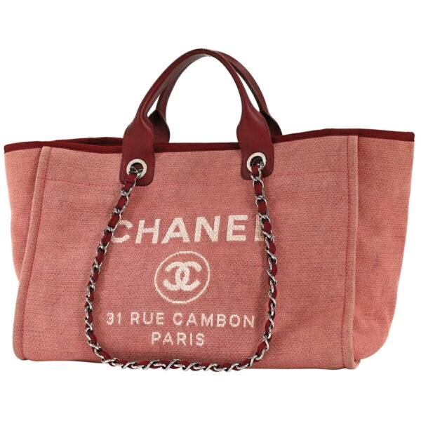 1000070900896 01 Chanel Deauville Chain Tote Bag GM Canvas Red