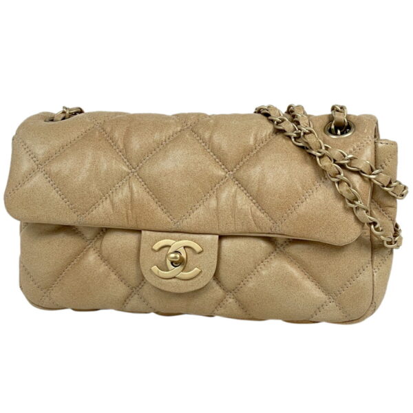 1000071041369 11 Chanel Coco Mark Chain Bubble Quilt Shoulder Bag Leather Beige