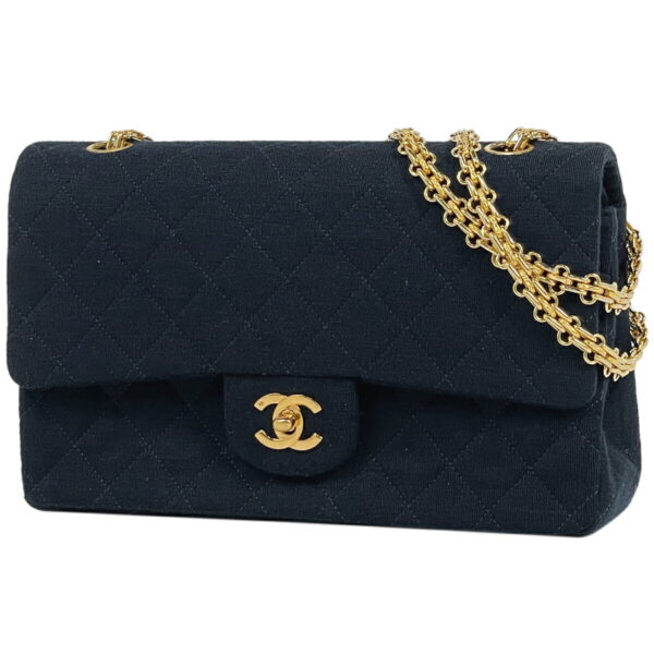 1000071058619 11 Chanel Matelasse W Flap Chain Shoulder Bag Jersey Navy