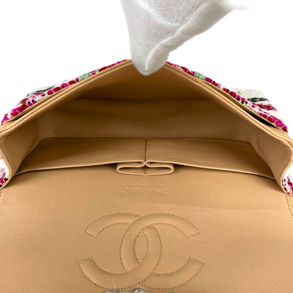 1000071058817 20 Chanel Matelasse W Flap Chain Shoulder Bag Tweed White Pink Beige