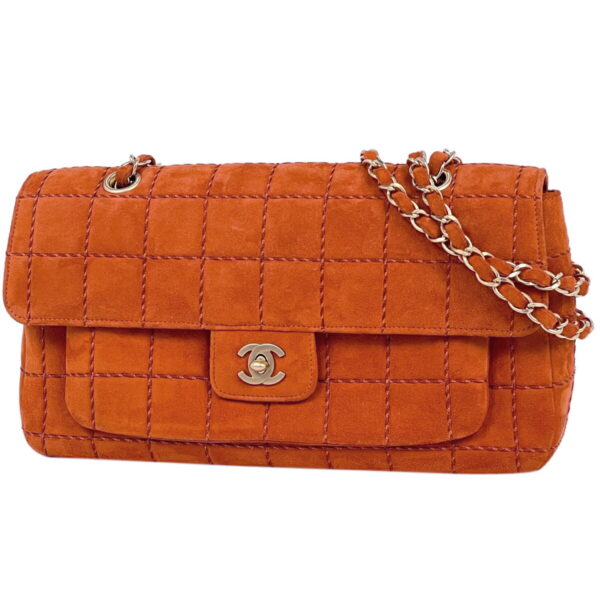 1000071068083 11 Chanel Chocolate Bar Chain W Chain Bag Suede Orange