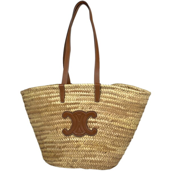 1000071244920 11 Celine Triomphe Classic Pannier Raffia Basket Tote Bag Natural Brown