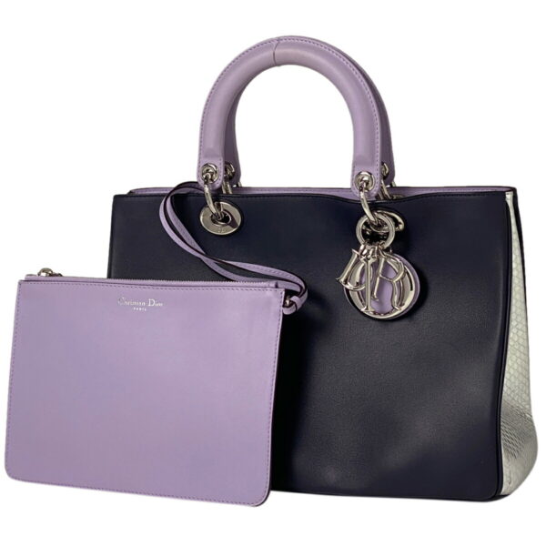 1000071675090 11 Christian Dior Diorissimo Leather 2WAY Shoulder Bag Blue Purple