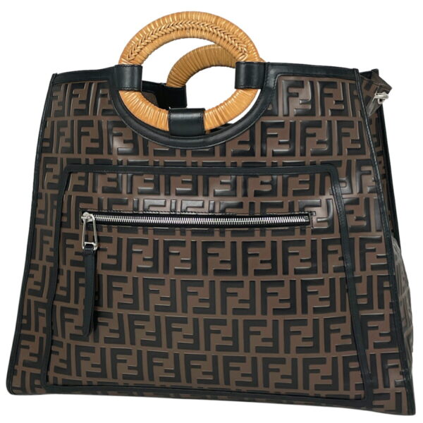 1000071675106 11 FENDI Runaway Shopper Tote Bag Zucca Pattern Leather Brown Black