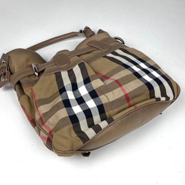 1000071685228 12 Burberry Check Pattern Canvas 2WAY Shoulder Handbag Beige