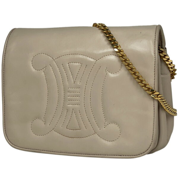 1000071776070 11 Celine Blason Chain Leather Shoulder Bag Ivory