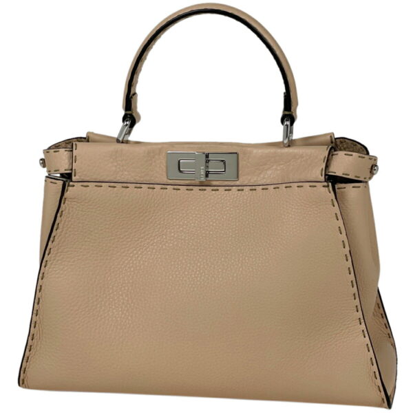 1000071776629 11 FENDI Peekaboo Handbag Selleria 2WAY Leather Beige