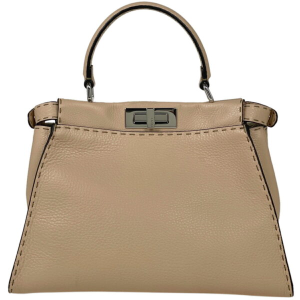 1000071776629 13 FENDI Peekaboo Handbag Selleria 2WAY Leather Beige