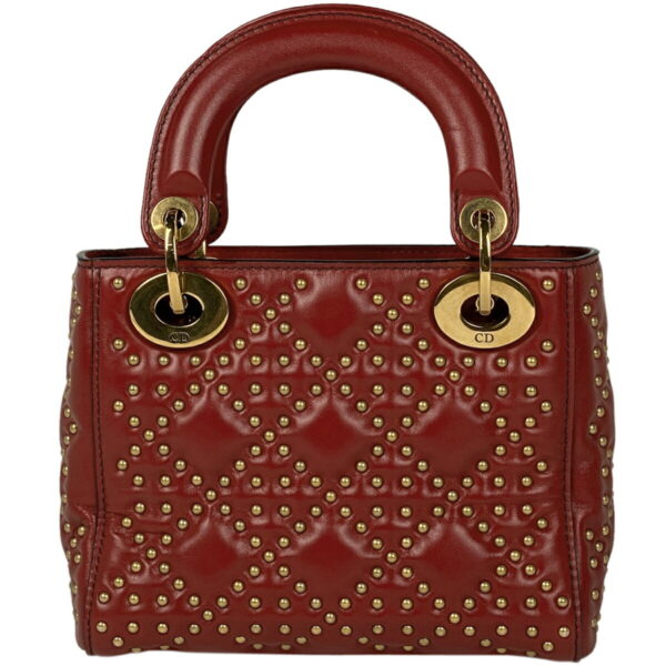 1000071776667 13 Christian Dior Lady Dior Studded Leather Mini Handbag Red