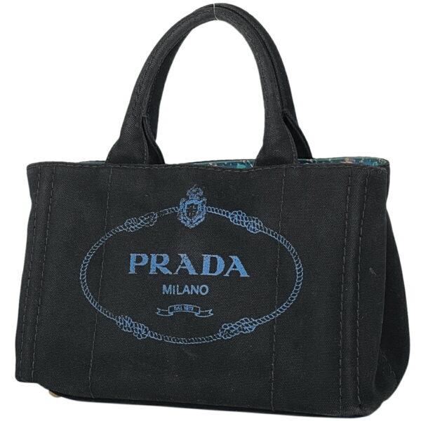 1000071784921 11 PRADA Canapa Mini 2WAY Tote Bag Canvas Nero Cobalt Blue