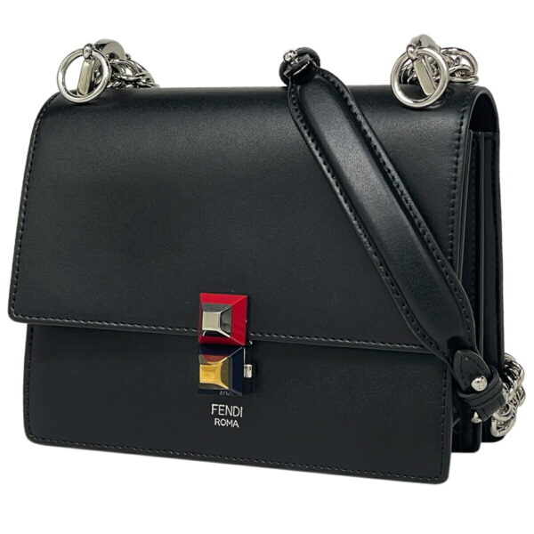 1000071786970 11 FENDI Mini Canai Crossbody Shoulder Bag Leather Black