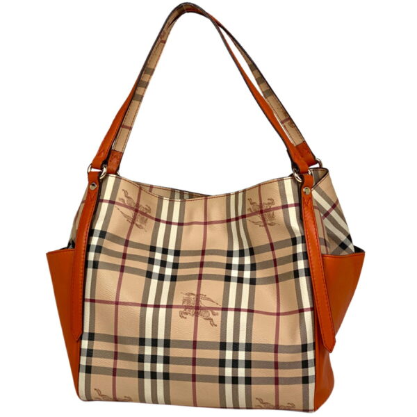 1000071843437 11 Burberry Plaid Canvas Nova Check Tote Handbag Beige Orange