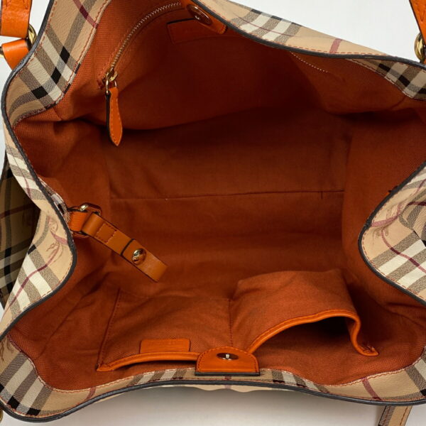 1000071843437 16 Burberry Plaid Canvas Nova Check Tote Handbag Beige Orange