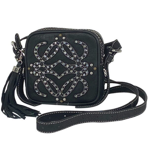 1000071884874 11 Loewe Rhinestone Crossbody Shoulder Bag Leather Black