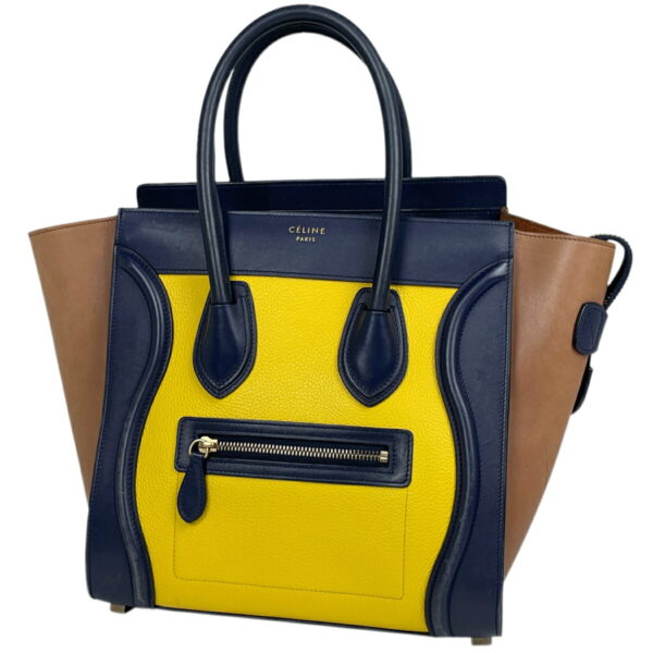 1000071890660 11 Celine Luggage Micro Shopper Leather Tote Handbag Yellow Navy