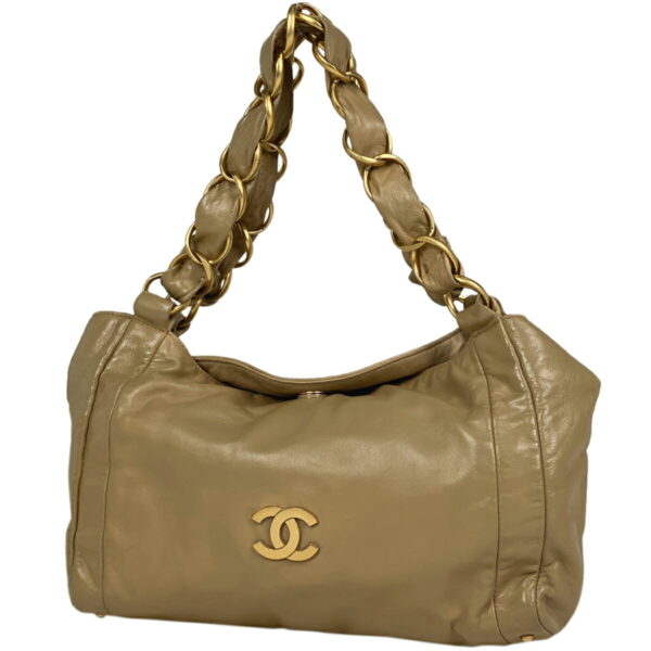 1000072000051 11 Chanel Coco Mark Chain Handbag CC Tote Bag Leather Beige