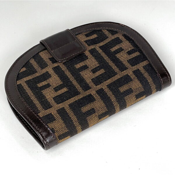 1000072187356 12 FENDI Zucca Pattern Bi Fold Long Wallet Coin Purse Canvas Brown