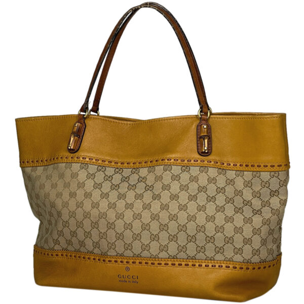 1000072407751 11 Gucci GG Pattern Bamboo Tote Bag GG Canvas Yellow Beige