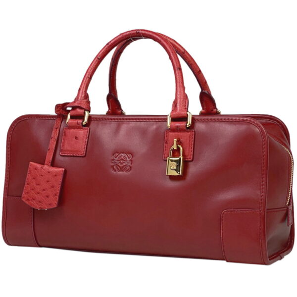 1000072701828 11 Loewe Amazona 35 Anagram Handbag Ostrich Leather Red