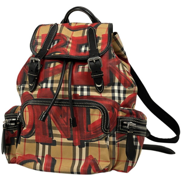 1000073415342 11 Burberry Graffiti Check Nylon Plaid Backpack Beige Red Black