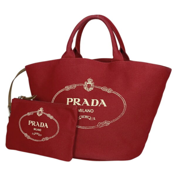 1000073415502 11 PRADA Canapa Tote 2WAY Bucket Canvas Red