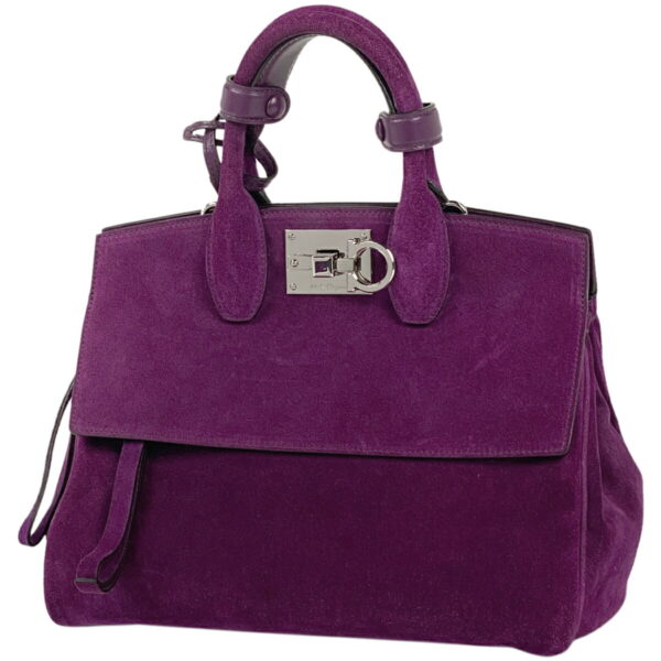 1000073415915 11 Salvatore Ferragamo Gancini 2WAY Suede Shoulder Handbag Purple