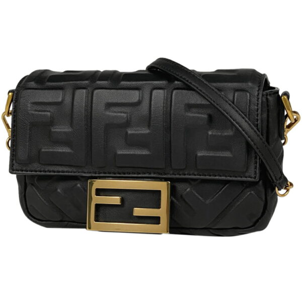 1000073932597 11 FENDI Chain Shoulder Bag Bucket Nappa Leather Black