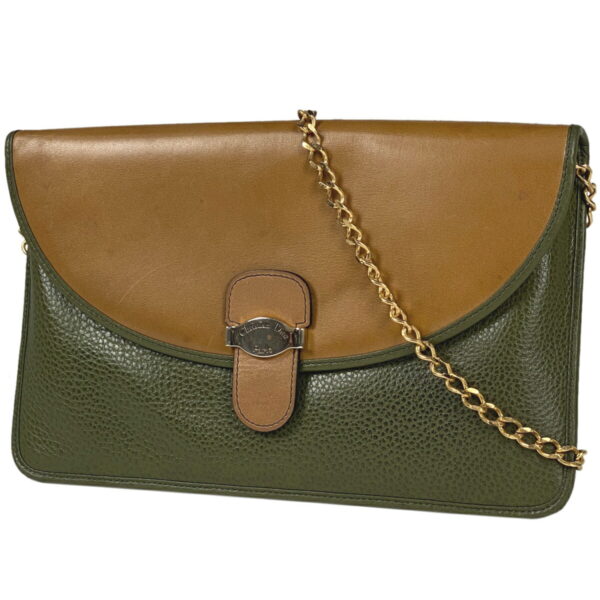 1000074004477 11 Christian Dior Chain Bicolor Leather Shoulder Bag Green Brown