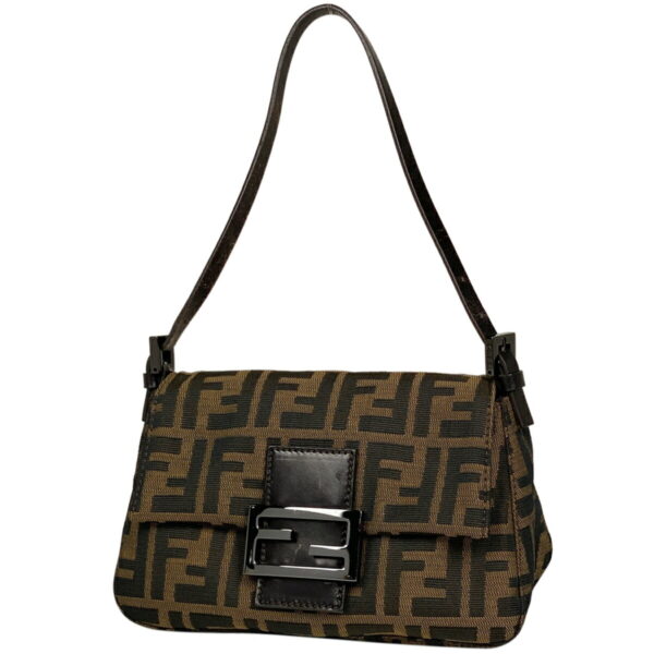 1000074023171 11 FENDI Zucchino Pattern Shoulder Bag Mini Mamma Baguette Canvas Brown