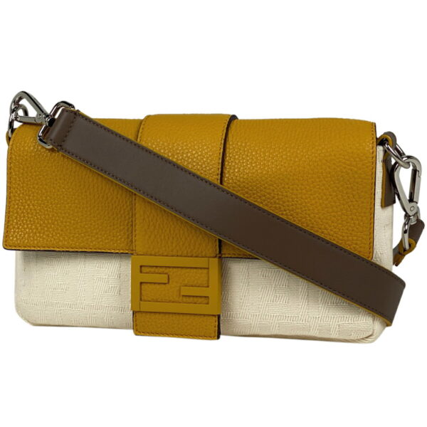 1000074036218 11 FENDI Zucca 2WAY Waist Bag Body Bag Canvas White Yellow