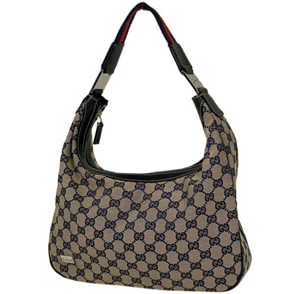 1000074046484 11 Gucci GG Pattern Sherry Line Web Shoulder Bag GG Canvas Navy Blue