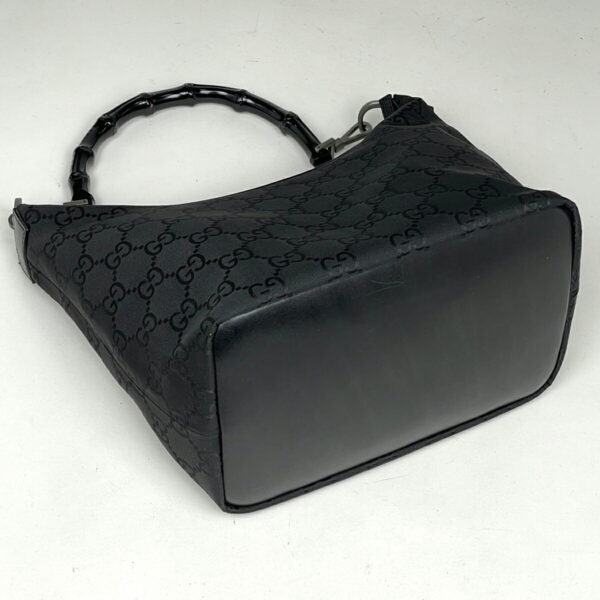 1000074135515 12 Gucci Bamboo Shoulder Bag GG Pattern Nylon Black