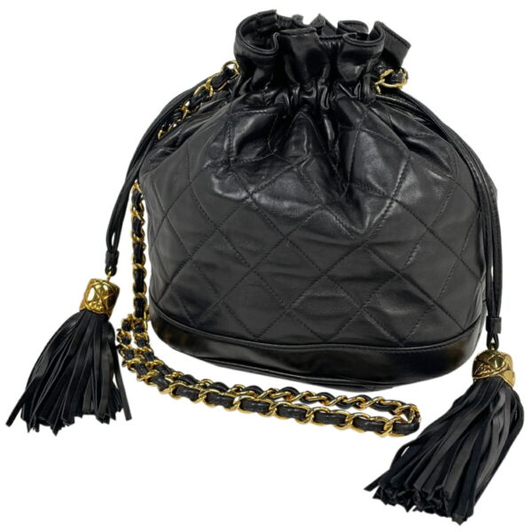 1000074249618 11 Chanel Cocomark Fringe Chain Matelasse Drawstring Shoulder Bag Leather Black