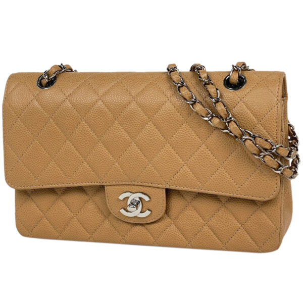 1000074538194 11 Chanel Matelasse W Flap Chain Shoulder Bag Caviar Skin Beige