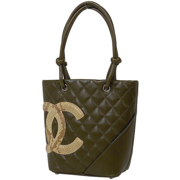 1000074773533 11 Chanel Cambon Line Small Tote Bag Leather Khaki