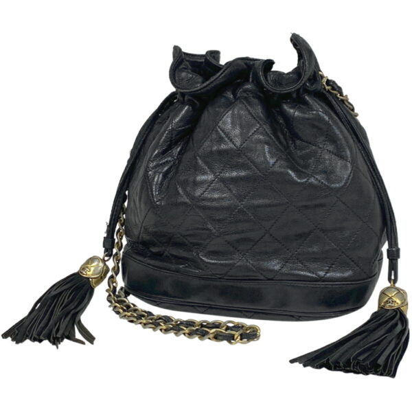 1000074792794 11 Chanel Cocomark Fringe Chain Matelasse Tassel Drawstring Leather Black