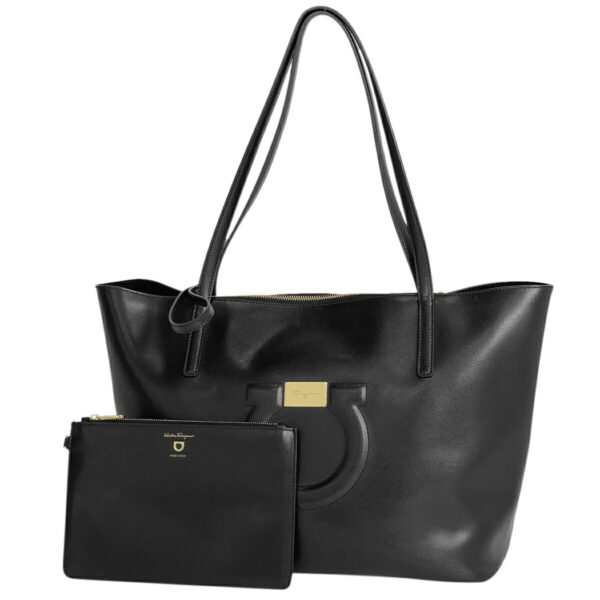 1000074941536 11 Salvatore Ferragamo Gancini Leather Shoulder Tote Bag Black