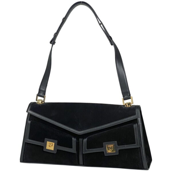 1000074976354 11 Salvatore Ferragamo Gancini Suede Handbag Black