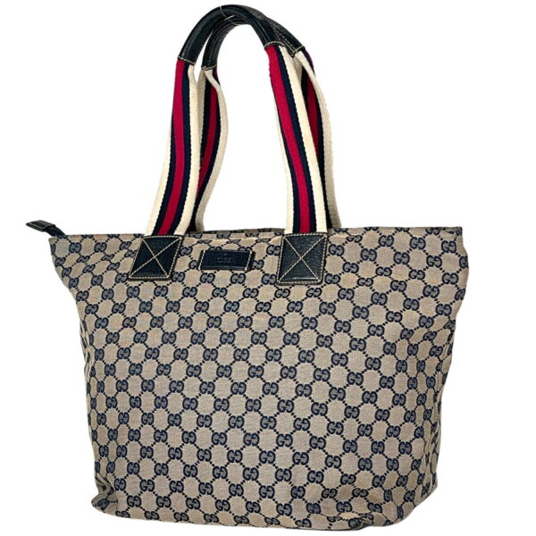 1000074979966 11 Gucci GG Pattern Tote Bag Sherry Line Web GG Canvas Navy