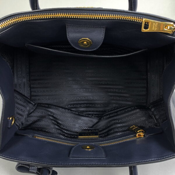 1000074989200 16 PRADA Plate Handbag 2WAY Leather Navy