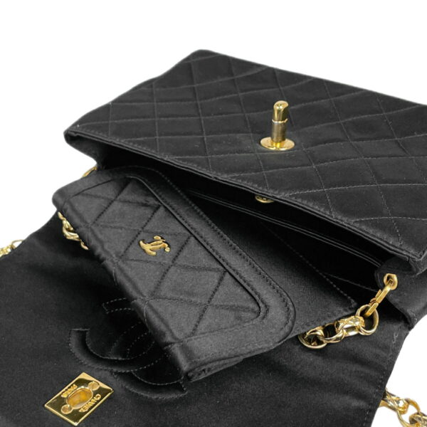 1000075028137 17 Chanel Matelasse Single Flap Chain Shoulder Bag Satin Black