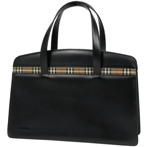 1000075163609 11 Burberry Plaid Leather Tote Handbag Black