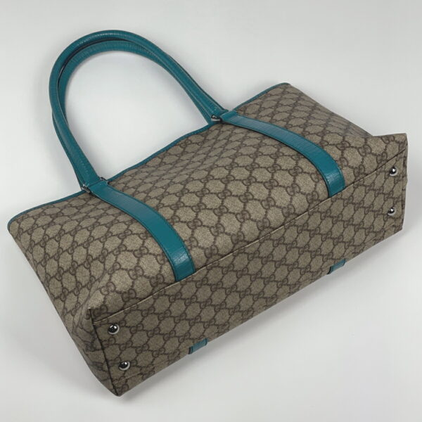 1000075621765 12 Gucci GG Pattern Tote Bag Canvas Beige Turquoise